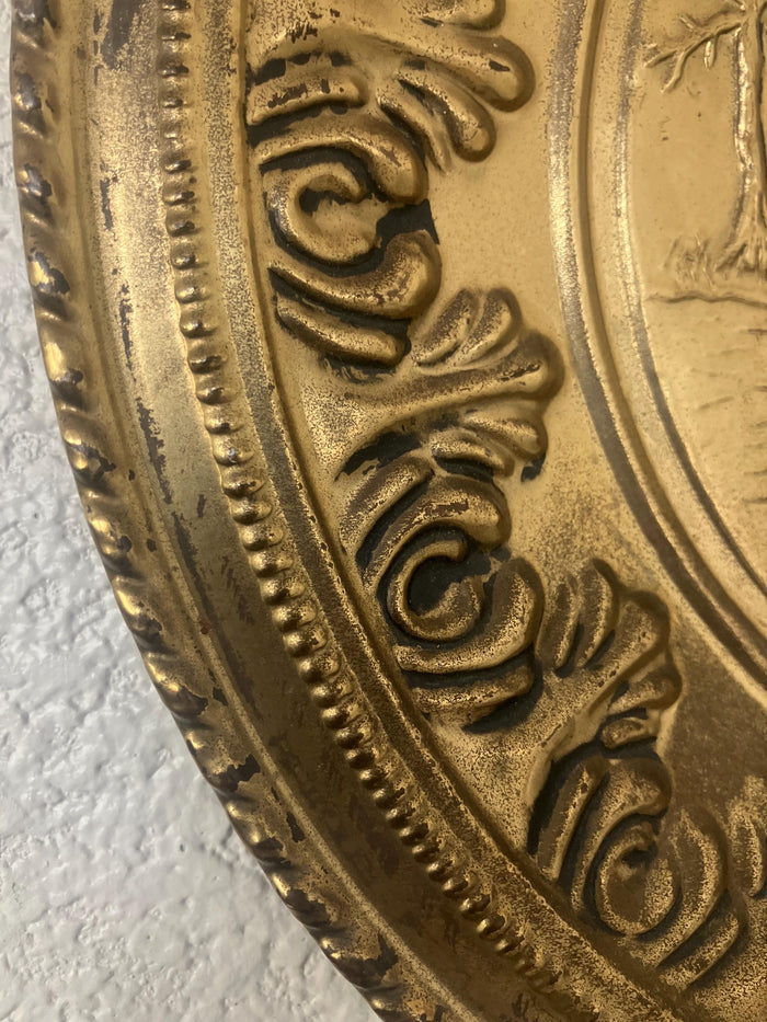 Vintage Peerage Brass Wall Plate , Ice Skating Scene, Made In England