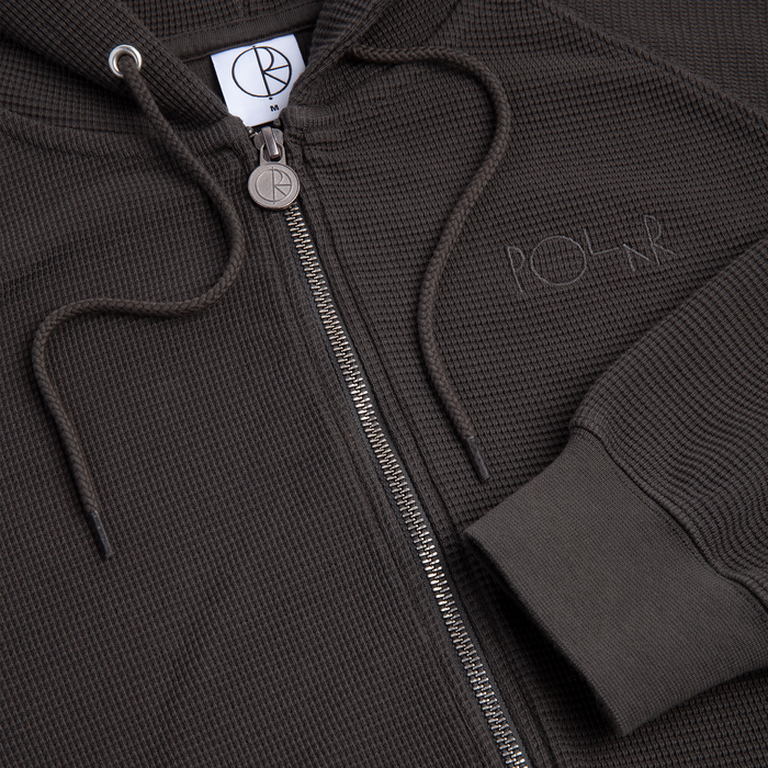 Waffle Zip Hoodie - Dirty Black