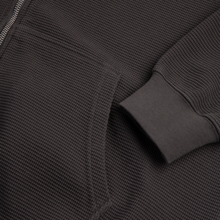 Waffle Zip Hoodie - Dirty Black