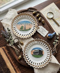 Washington Monument and Lincoln Memorial Souvenir Plates With Reticulated Open Lace Gold Edges.