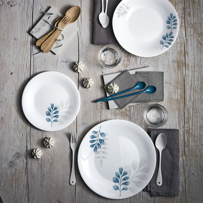 Bormioli Rocco White Moon Botanica 10.75" Opal Glass Dinner Plate, Blue (Set of 24)