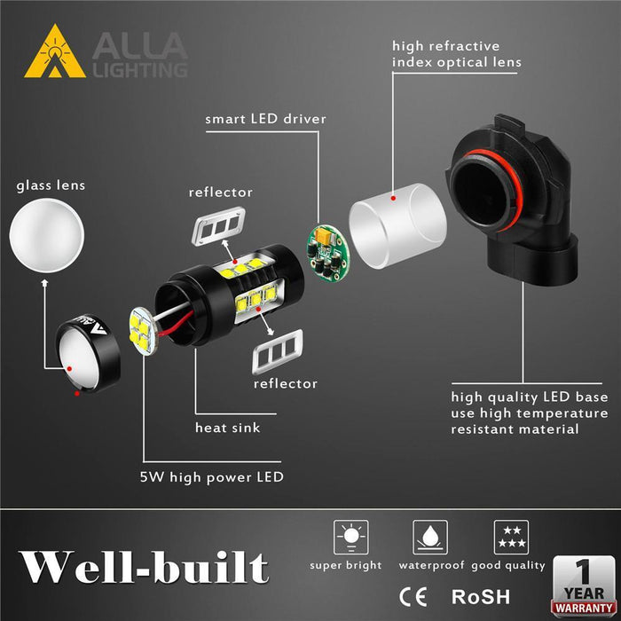 Xtreme Super Bright LED 5201 5202 Bulbs Cree DRL Fog Lights, 6K White -Alla Lighting